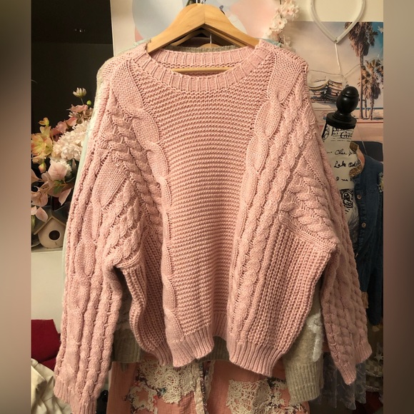 Chunky sweater cable knit Cozy Pink Cable Knit Sweater - Picture 9 of 11